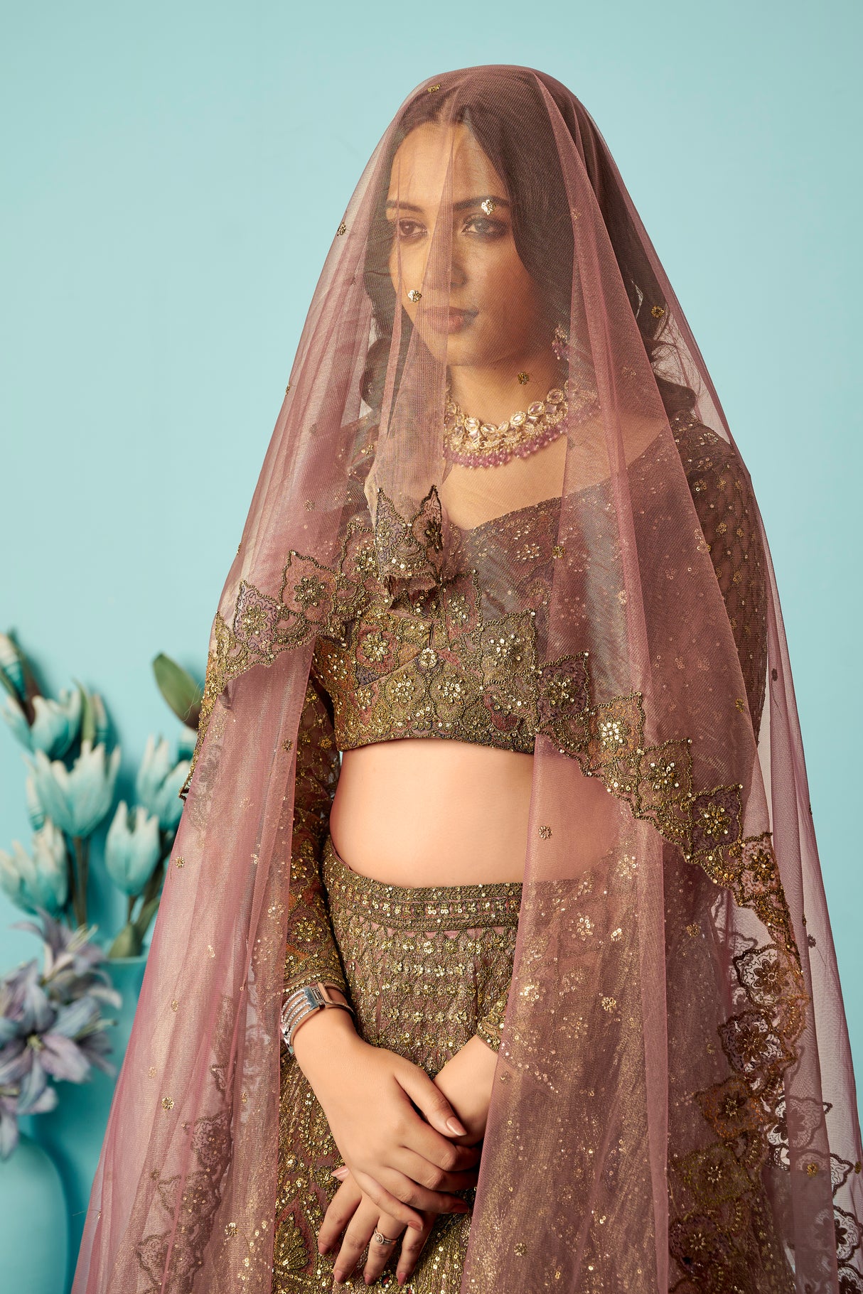 Antique Mauve Embroidered Lehenga Choli – Vintage Bridal Couture