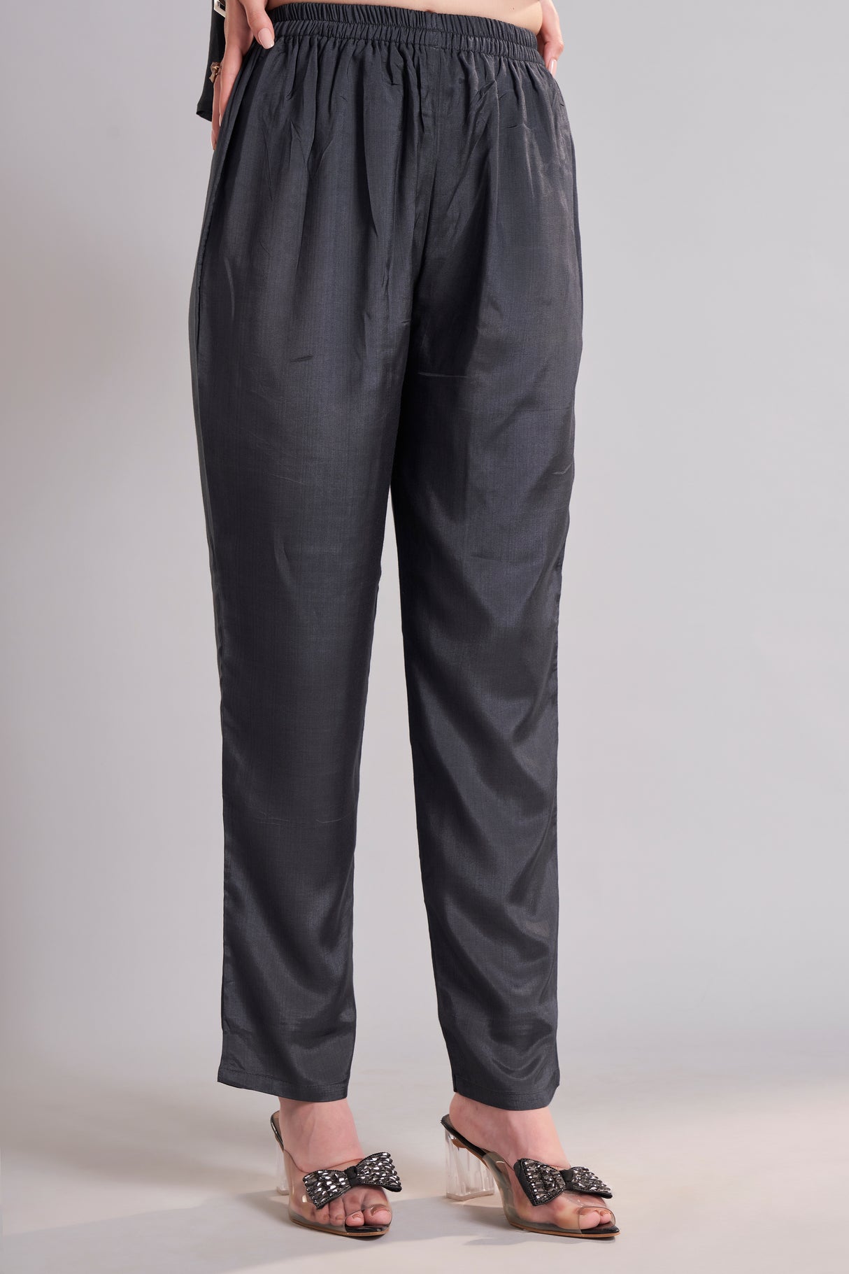 Slate Grey Embroidered Cape with Straight Pants Ensemble – Contemporary Festive & Evening Wear