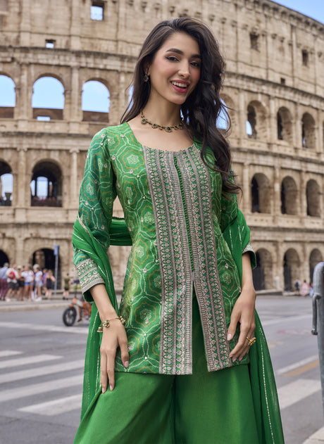 Emerald Gold Bandhani Sharara Couture Ensemble
