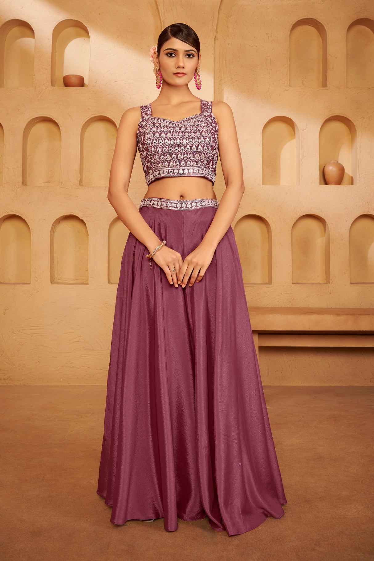 Plum Mauve Embroidered Ethnic Set – Contemporary Elegance with Traditional Detailing
