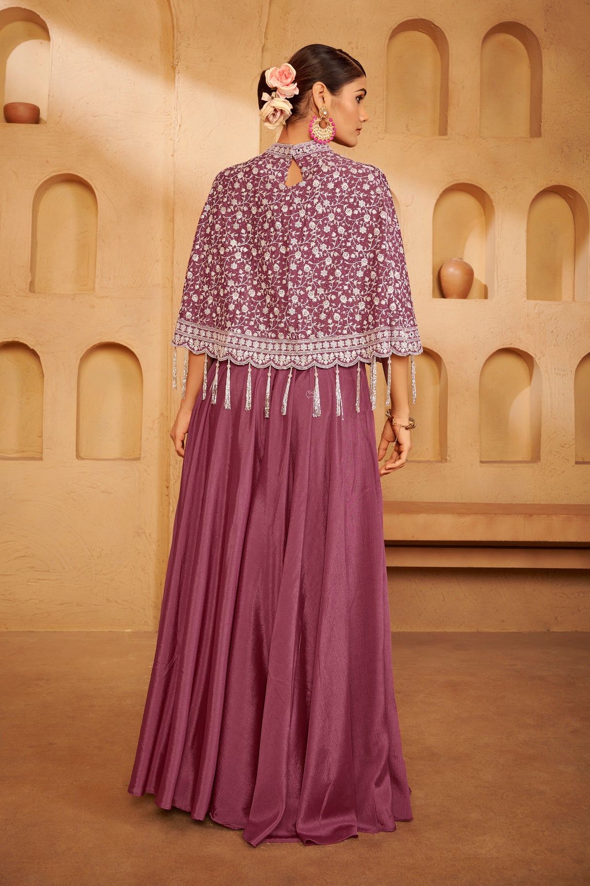 Plum Mauve Embroidered Ethnic Set – Contemporary Elegance with Traditional Detailing