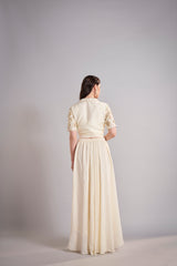 Ivory Draped Skirt with Embroidered Cropped Jacket Set – Contemporary Bridal Reception Outfit