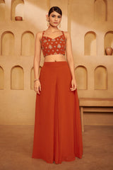 Burnt Rust Embroidered Ethnic Set – Bold Contemporary Luxury with Heritage Detailing