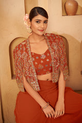 Burnt Rust Embroidered Ethnic Set – Bold Contemporary Luxury with Heritage Detailing