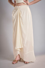 Ivory Draped Skirt with Embroidered Cropped Jacket Set – Contemporary Bridal Reception Outfit