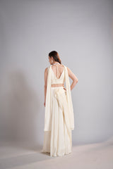 Ivory Draped Skirt with Embroidered Cropped Jacket Set – Contemporary Bridal Reception Outfit