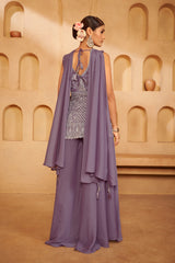 Dusty Lilac Embroidered Ethnic Set – Soft Sophistication with Modern Grace