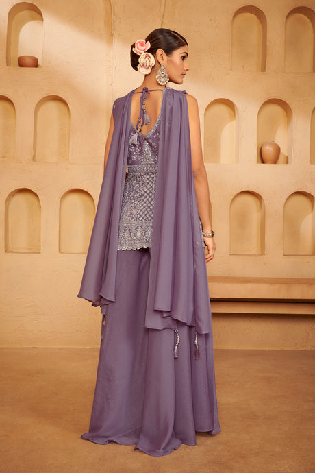 Dusty Lilac Embroidered Ethnic Set – Soft Sophistication with Modern Grace
