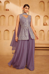 Dusty Lilac Embroidered Ethnic Set – Soft Sophistication with Modern Grace