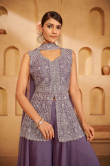 Dusty Lilac Embroidered Ethnic Set – Soft Sophistication with Modern Grace