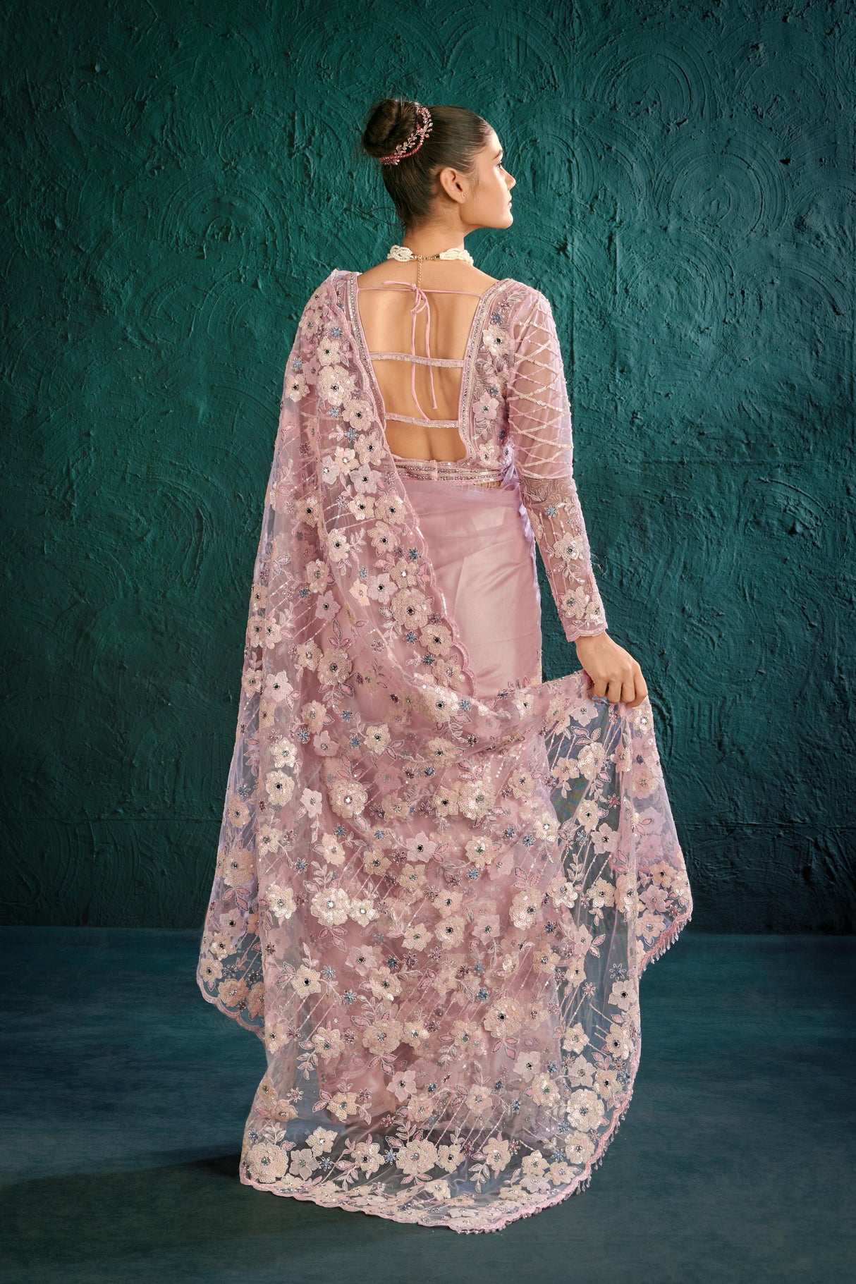 Ethereal Blossom Embroidered Saree in Soft Lilac | Luxury Indian Saree for Weddings & Special Occasions