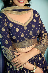Navy Blue Foil Print Lehenga Set with Dupatta