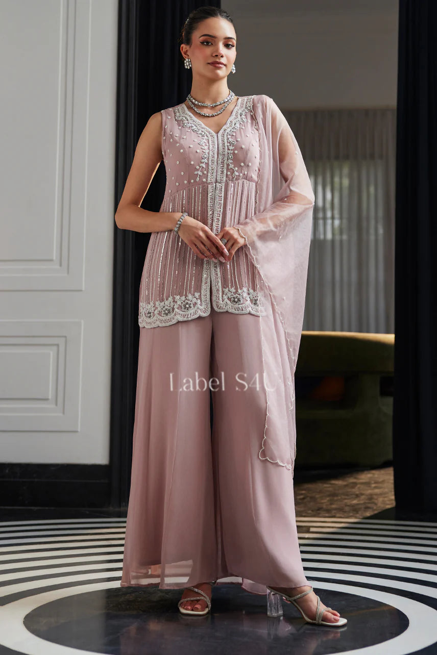 Dusty Pink Palazzo Set with Dupatta |Label S4U