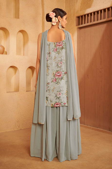 Sage Floral Embroidered Ethnic Set – Effortless Elegance with Modern Bloom Detailing