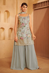 Sage Floral Embroidered Ethnic Set – Effortless Elegance with Modern Bloom Detailing