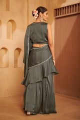 Charcoal Ruffle-Draped Ethnic Set – Dramatic Elegance with Modern Edge
