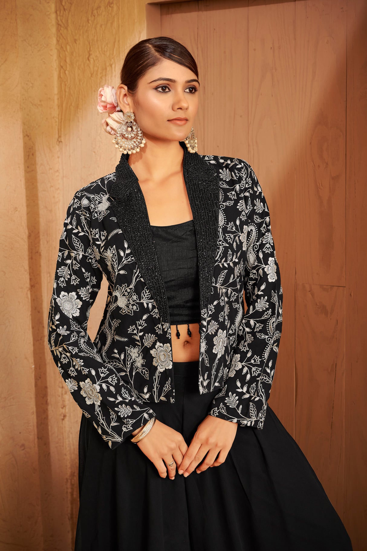 Midnight Noir Embroidered Ethnic Set – Bold Sophistication with Modern Detailing