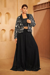 Midnight Noir Embroidered Ethnic Set – Bold Sophistication with Modern Detailing