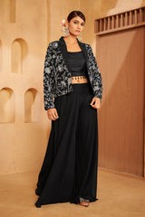 Midnight Noir Embroidered Ethnic Set – Bold Sophistication with Modern Detailing