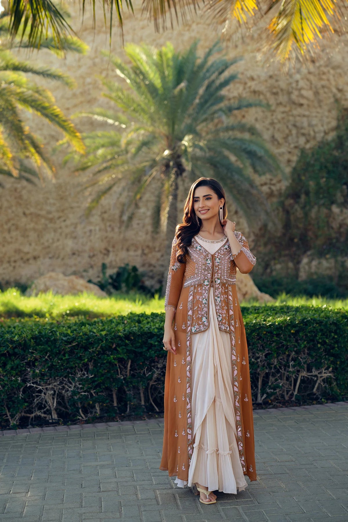 Terracotta Long Jacket with gown |Label S4U