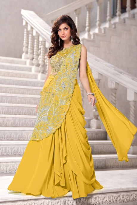 Mustard Yellow Embroidered Sharara Suit Set