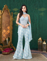 Ice Blue Embellished Corset Pant Set