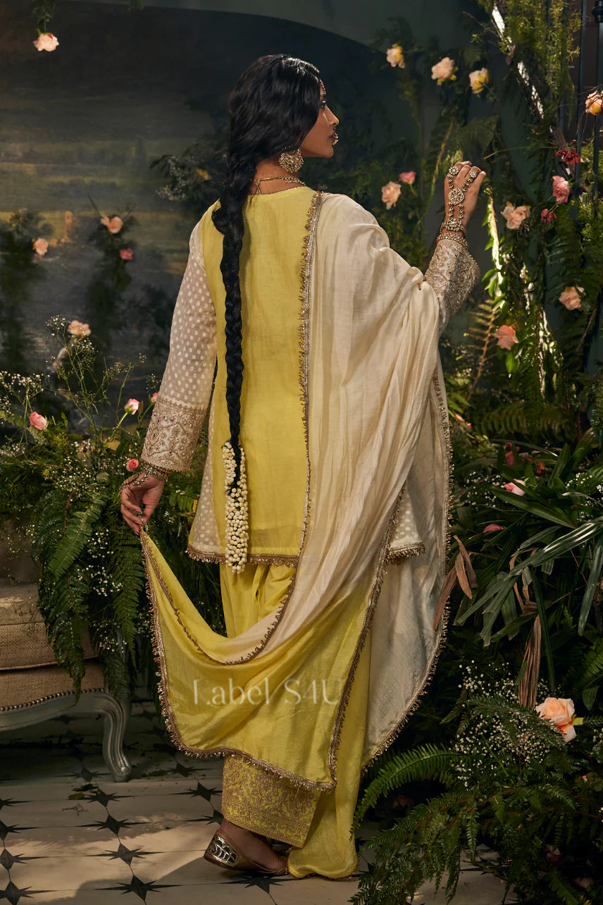Lemon Gold Embroidered Luxe Sharara Set