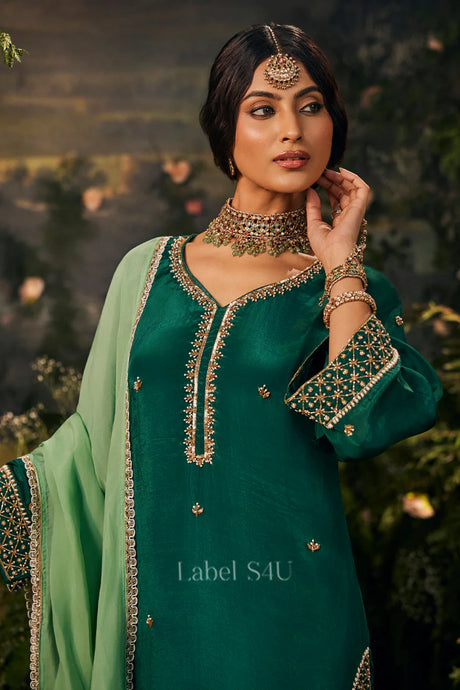 Emerald Green Embroidered Kurta Set