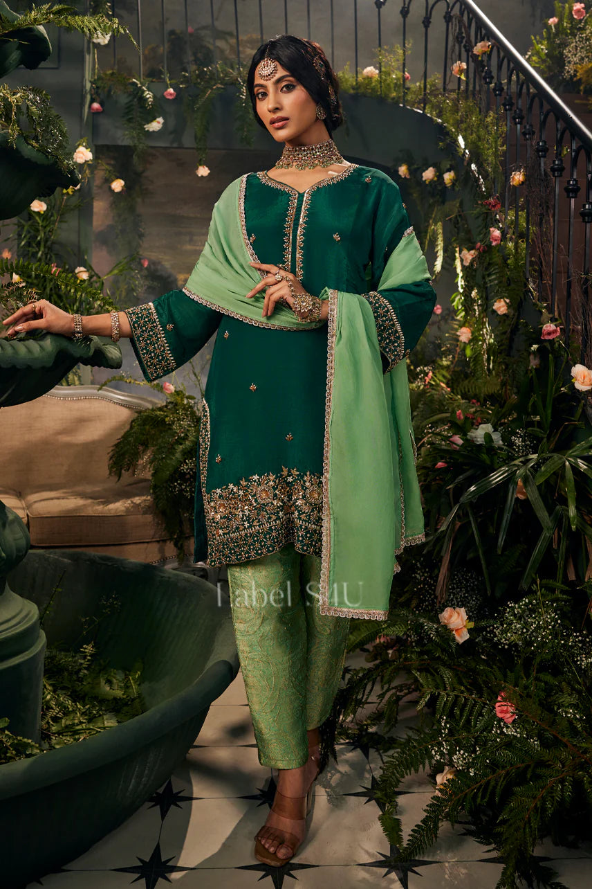 Emerald Green Embroidered Kurta Set