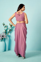 Pink Embellished Pre-Draped Georgette Saree with Sequin Blouse & Sheer Cape