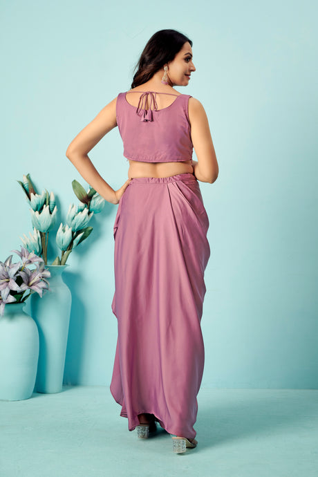 Pink Embellished Pre-Draped Georgette Saree with Sequin Blouse & Sheer Cape