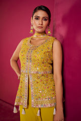 Sunshine Yellow Mirror Work Sharara Set – Radiant Festive Ensemble with Traditional Charm