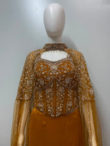 Burnt Orange Embellished Cape Gown Ensemble