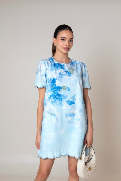Sky Blue Watercolor Mini Dress