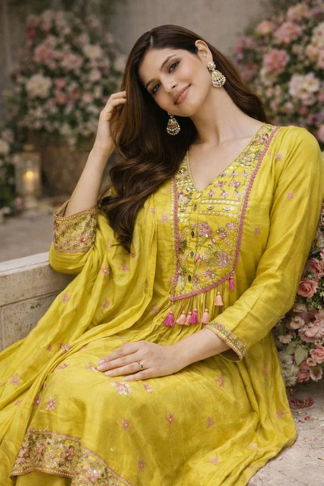 Lime Yellow Kurta Set with Dupatta | Label S4U - MishUUU