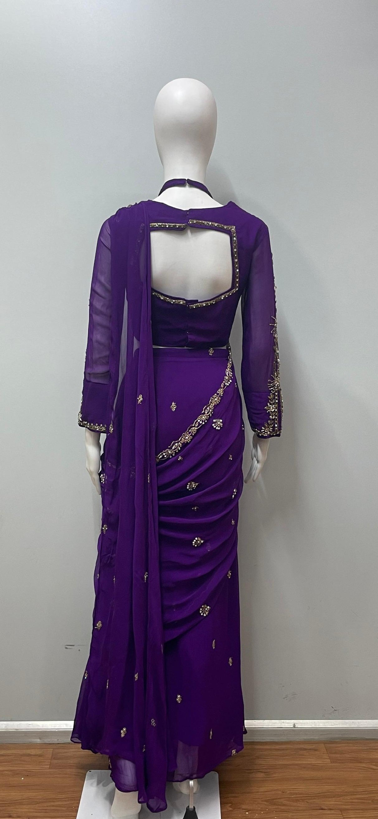 Royal Purple Gold Draped Saree Ensemble