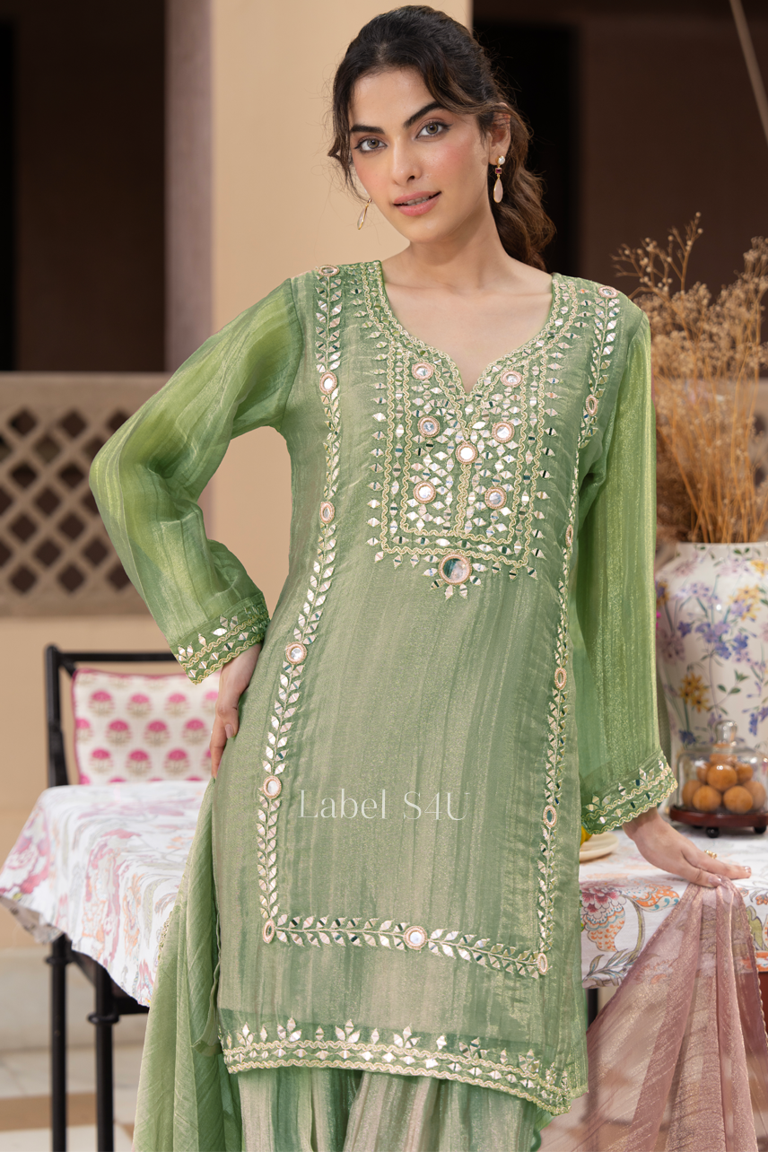 Pistachio Green Mirrorwork Palazzo Set