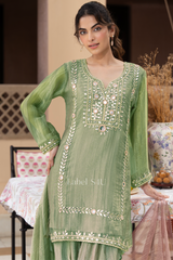Pistachio Green Mirrorwork Palazzo Set