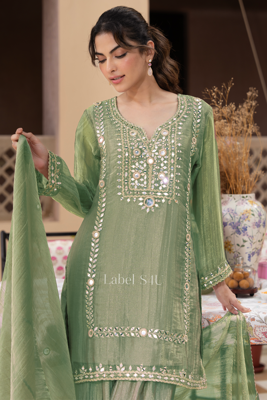 Pistachio Green Mirrorwork Palazzo Set