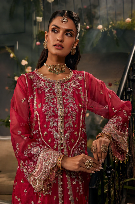 Deep Ruby Embroidered Formal Kurta Set