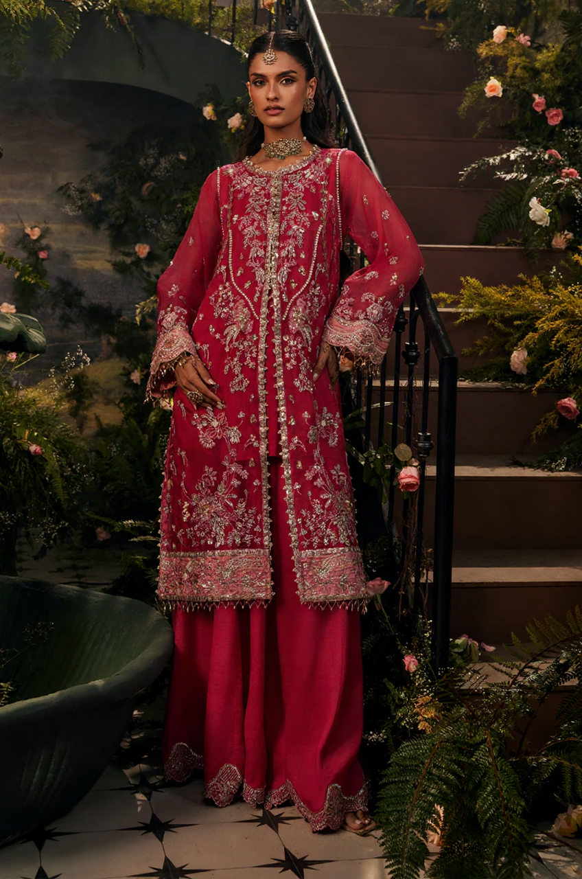 Deep Ruby Embroidered Formal Kurta Set