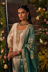 Ivory Emerald Zari Luxe Sharara Set