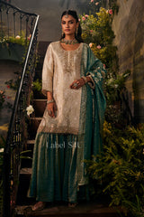 Ivory Emerald Zari Luxe Sharara Set