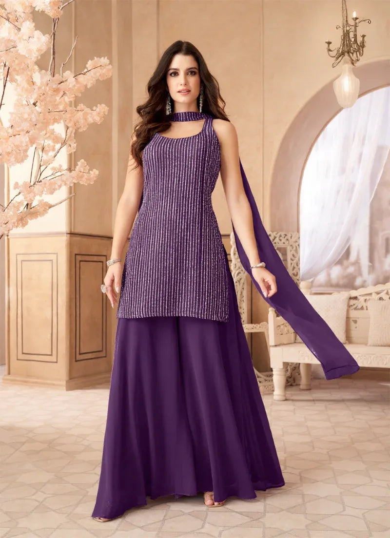 Regal Amethyst Sequin Kurta Sharara Set - MishUUU