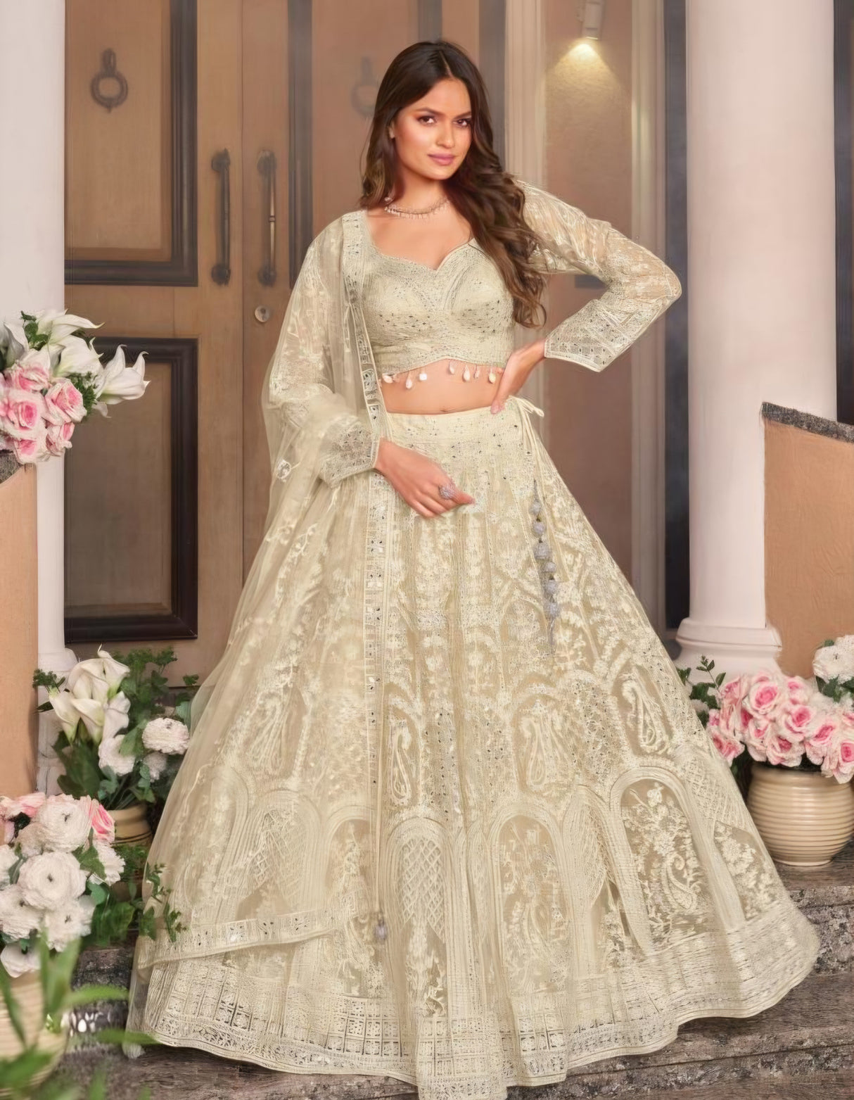 Sage Ivory Embroidered Lehenga Luxe Set
