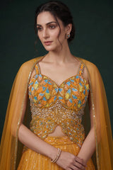 Marigold Mirror Embroidered Lehenga Couture Ensemble