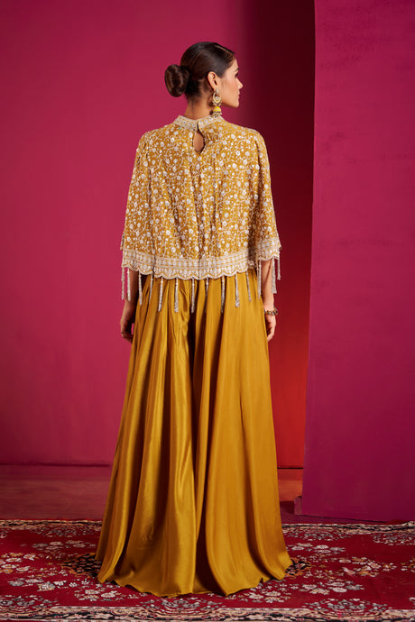 Golden Honey Embroidered Lehenga Choli Set – Regal Glamour with Modern Silhouette