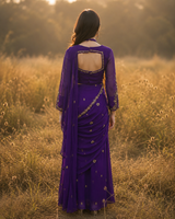 Royal Purple Gold Draped Saree Ensemble