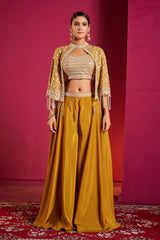 Golden Honey Embroidered Lehenga Choli Set – Regal Glamour with Modern Silhouette