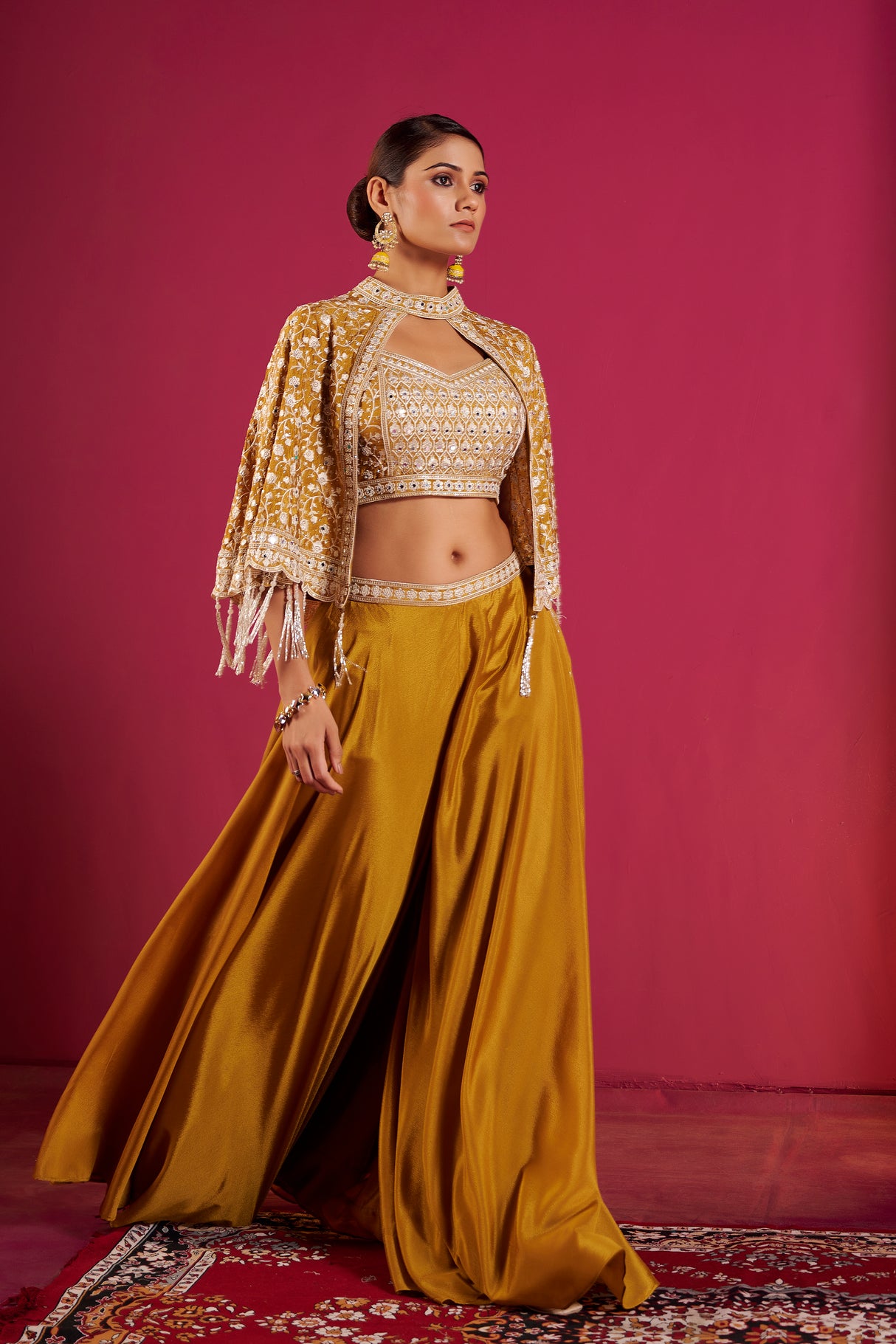 Golden Honey Embroidered Lehenga Choli Set – Regal Glamour with Modern Silhouette